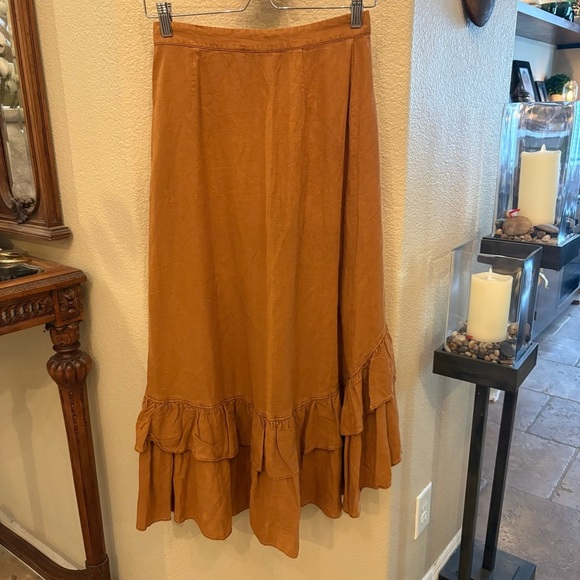 NWT~FREE PEOPLE Women Light Brown Linen Blend Ruffle Wrap Skirt Size XS - Picture 4 of 8